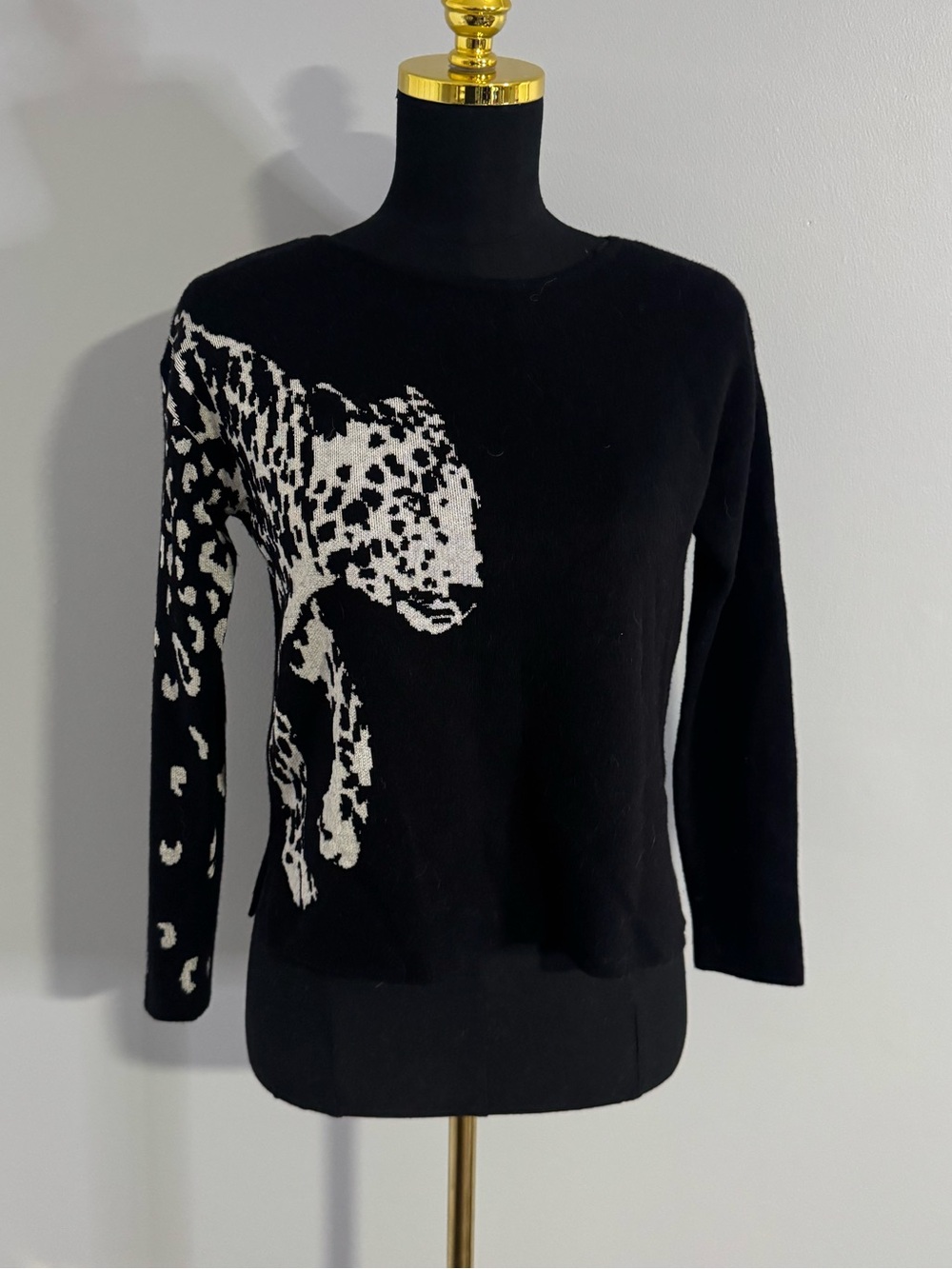 Philosophy Leopard Intarsia Graphic Crewneck Sweater Size XS